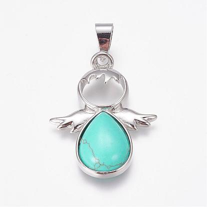 Gemstone Pendants, Angel, with Brass Findings, Platinum