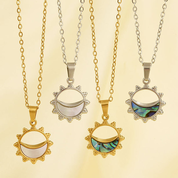 Стильный 304 ожерелья из нержавеющей стали с подвесками в виде полумесяца и солнца из натуральной ракушки