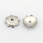 8-Petal 304 Stainless Steel Flower Bead Caps, 7x1.5mm, Hole: 1mm