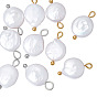 10шт. 2 цвета, подвески из натурального пресноводного жемчуга кеши, плоские круглые прелести, с 304 петлями из нержавеющей стали, белые