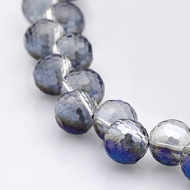 Half Plated Glass Faceted Round Beads Strands, 8mm, Hole: 1mm, about 99pcs/strand, 26 inch