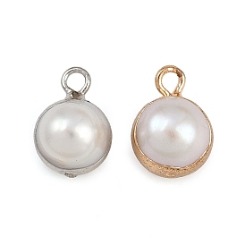 Круглые подвески из натурального жемчуга, с латунной фурнитурой , белые