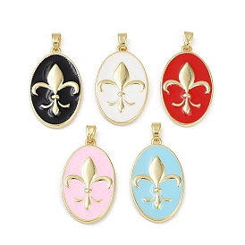 Латунь эмаль подвески, овал с подвеской в виде геральдической лилии, без свинца и без кадмия, долговечный, стойки покрытие, реальный 18 k позолоченный