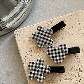 Chic Plaid Hair Clip for College Girls with Hearts and Ducks, Perfect for Side Bangs