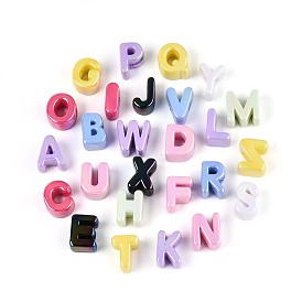 Непрозрачные акриловые бусины с УФ-покрытием, радужный, алфавит