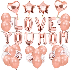 Word Love You Mom & Star & Heart Aluminum & Latex Balloon Kit, for Wedding Party Festival Home Decorations