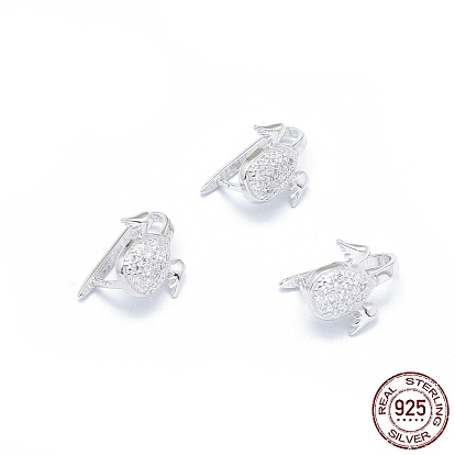 925 Sterling Silver Ice Pick Pinch Bails, with Clear Cubic Zirconia, Carve 925, Teardrop with Wing