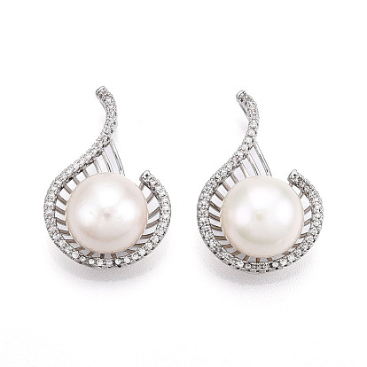 Подвески из натурального пресноводного жемчуга, латунные микропаве прозрачные подвески с фианитом, слезинки