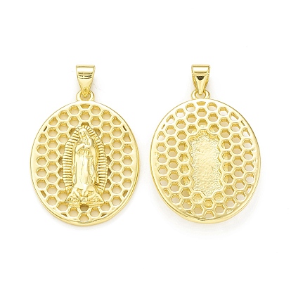 Accumuler pendentifs en laiton placage, sans cadmium et sans plomb, plaqué longue durée, ovale avec saint