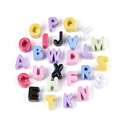 Непрозрачные акриловые бусины с УФ-покрытием, радужный, алфавит
