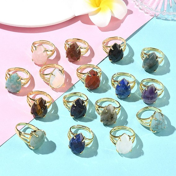 Латунные манжеты с открытыми кольцами, С камнями, слеза, граненые, стойки покрытие, долговечный, золотые