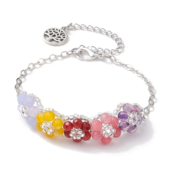 Цветочные браслеты из натурального белого нефрита и агата (окрашенные), стеклянные бусины, браслеты-цепочки из латуни