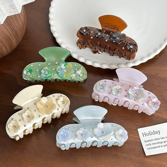 Заколки для волос в форме когтей из ацетата целлюлозы с цветами, аксессуары для волос для женщин и девочек