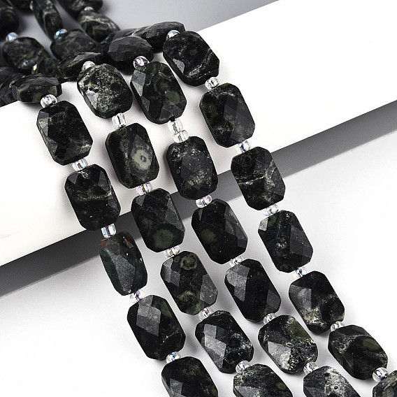 Натуральные пряди камбабы из яшмы, прямоугольные, граненые, с бисером