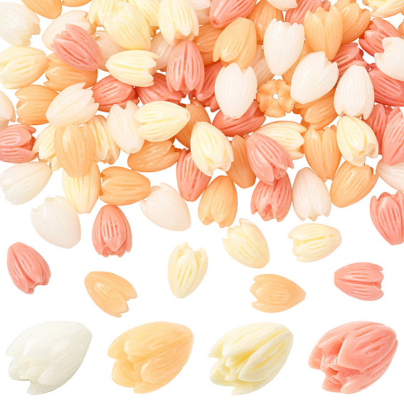 100 шт. 4 цветные синтетические коралловые резные бусины, для изготовления ювелирных изделий DIY, Жасмин