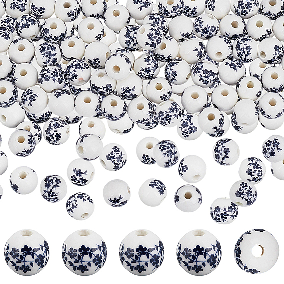 90шт. фарфоровые бусины ручной работы с принтом, круглые