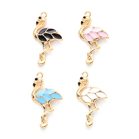 Alloy Enamel Pendants, Cadmium Free & Lead Free, Light Gold, Flamingo Shape