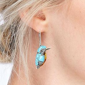 Vintage Silver Bird Nature Style Turquoise Bird Earrings Turquoise Earrings