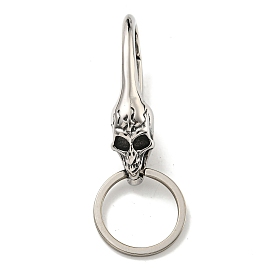 Tibetan Style 316 Surgical Stainless Steel Fittings with 304 Stainless Steel Key Ring, Skull