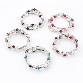 4-петли из натурального полосатого агата / полосатого агата (окрашенные) браслеты с оберткой, с естественным пресноводным жемчугом и утюгом