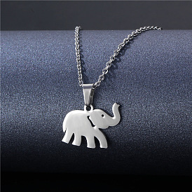 Elephant Stainless Steel Pendant Necklaces, Cable Chain Necklaces for Women