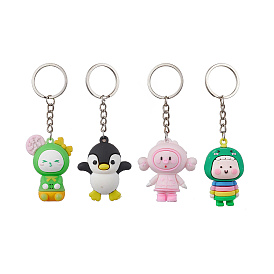 Cartoon Animals PVC Plastic Keychain, with Iron Split Key Rings