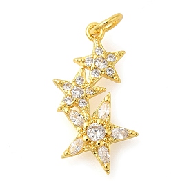 Rack Plating Brass Micro Pave Cubic Zirconia Pendants, Long-Lasting Plated, Lead Free & Cadmium Free, Star