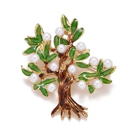 Christmas Tree Enamel Pin with Resin Pearl, Alloy Badge for Backpack Clothes, Golden
