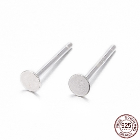 925 Sterling Silver Flat Pad Stud Earring Findings, Earring Posts with 925 Stamp