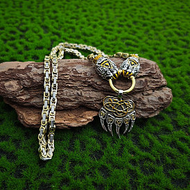 Vintage Alloy Viking Bear Paw Pendant Necklaces for Men