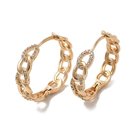 Brass Micro Pave Cubic Zirconia Hoop Earrings, Curb Chains Shape