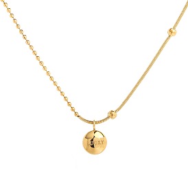 304 Плоские круглые цепочки из нержавеющей стали с подвеской в виде слова «счастливый» для женщин.