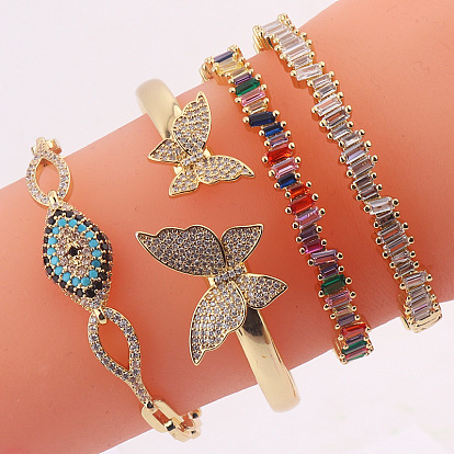 Irregular Zircon Double Butterfly Evil Eye Bracelet for Women - Adjustable and Fashionable.