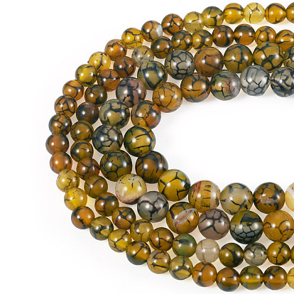 2 нити 2 стили натуральные нити агата с венами дракона, окрашенные, круглые, оливковый