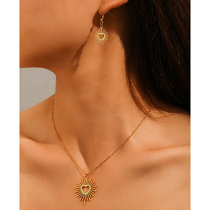 Сердце Солнце 304 ожерелья с подвесками из нержавеющей стали и наборы серег-подвесок