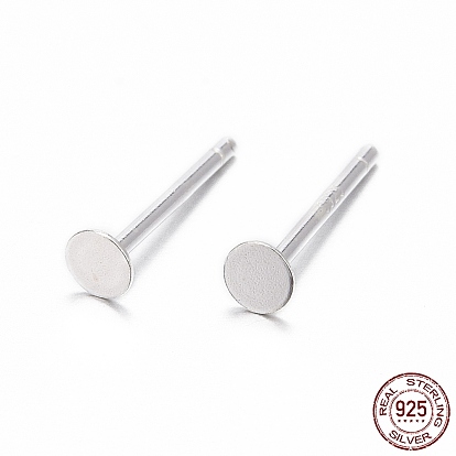 925 Sterling Silver Flat Pad Stud Earring Findings, Earring Posts with 925 Stamp
