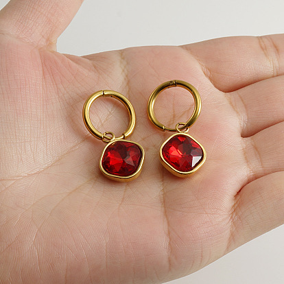 304 из нержавеющей стали кубического циркония серьги обруча, ромб, реальный 18 k позолоченный