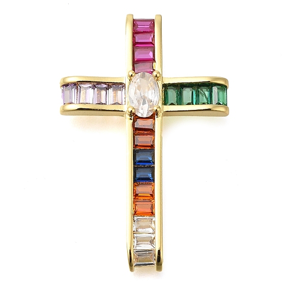 Подвески из латуни с прозрачным фианитом, без кадмия и без свинца, крест прелести