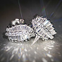Brass Pave Cubic Zirconia Stud Earrings, Leaf