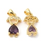 Real 16K Gold Plated Brass Micro Pave Cubic Zirconia Pendants, with Glass, Girl Charms