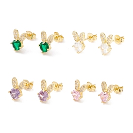 Brass Micro Pave Cubic Zirconia Stud Earring, 
Real 18K Gold Plated, Rabbit