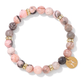 Natural Zebra Jasper Stretch Bracelets, Twelve Constellations Charms Bracelets for Women