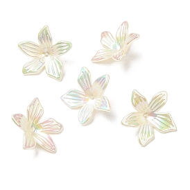 ABS Plastic Imitation Pearl Bead Caps, AB Color, 5-Petal Flower