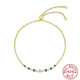 Chic Round Sterling Silver Bracelet with Colorful Diamonds for Women