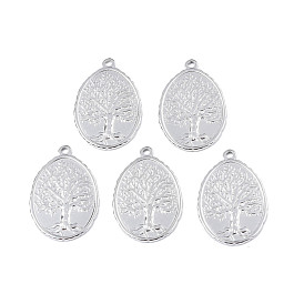 201 Stainless Steel Pendants, Oval with Tree of Life