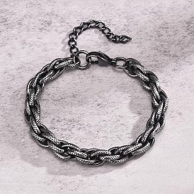 Retro Stainless Steel Rope Chain Bracelets for Men, with Lobster Claw Clasps