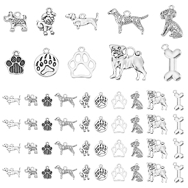 100Pcs 10 Style Tibetan Style Alloy Pendants, Dog, Bone & Dog Paw Print