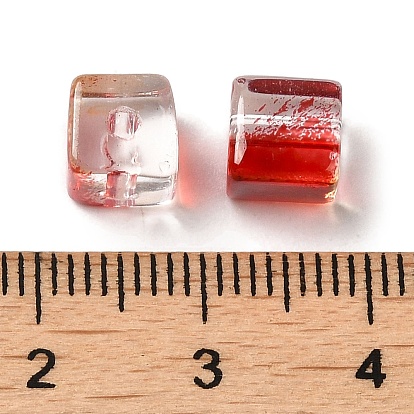 Two Tone Transparent Glass Beads, Cube