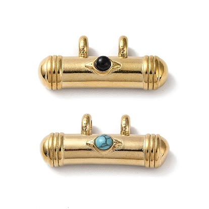 Boho Style Synthetic Turquoise Dyed 1-Bead Pendants, Column Charms with Golden Plated 304 Stainless Steel Findings