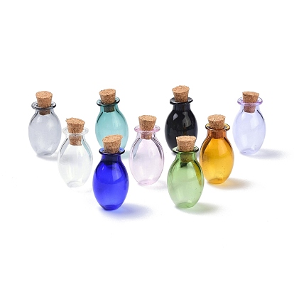 Oval Glass Cork Bottles Ornament, Glass Empty Wishing Bottles, DIY Vials for Pendant Decorations